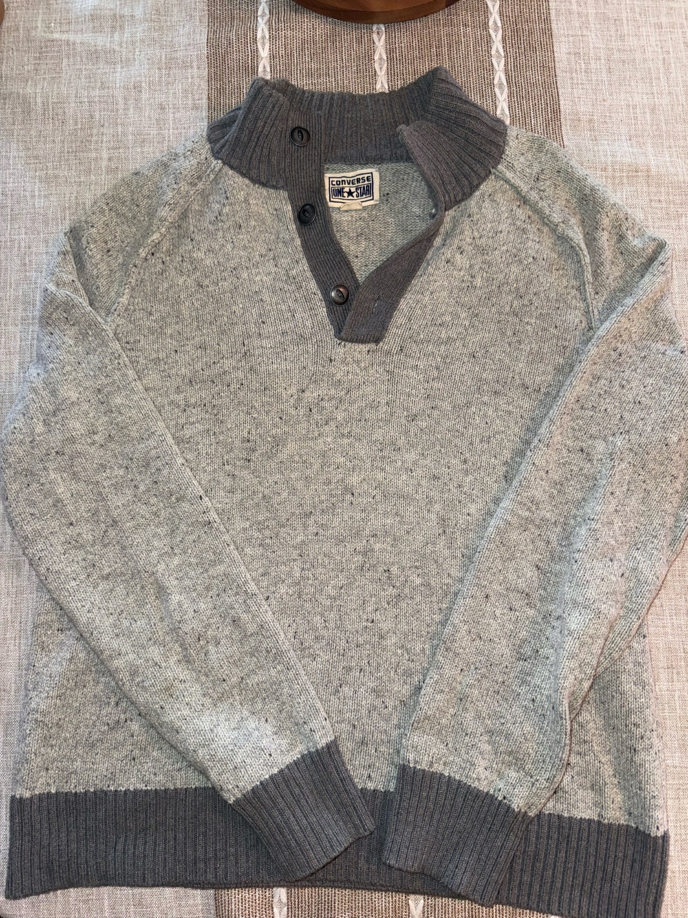 Vintage Converse One Star Gray Knit Cardigan Sweater Button Front Size M Y2K